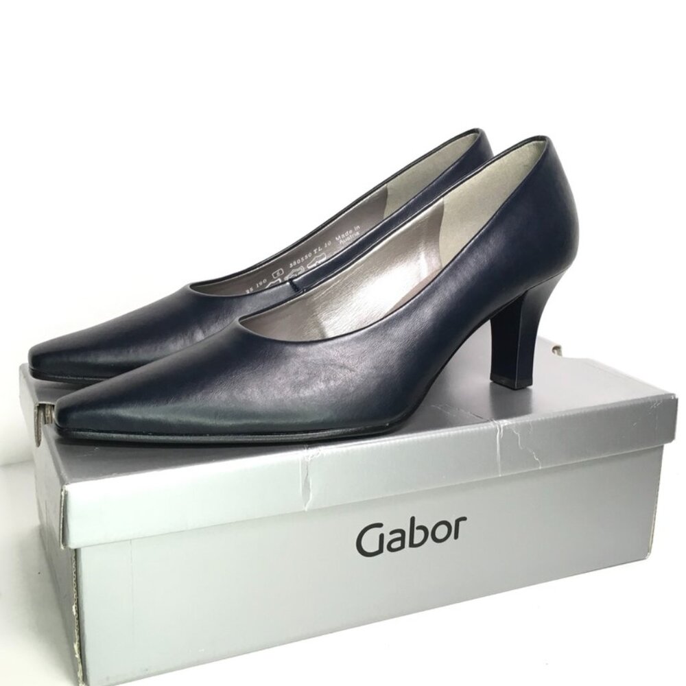 Gabor Women's Navy Pointed Leather Mid-Heel Pumps